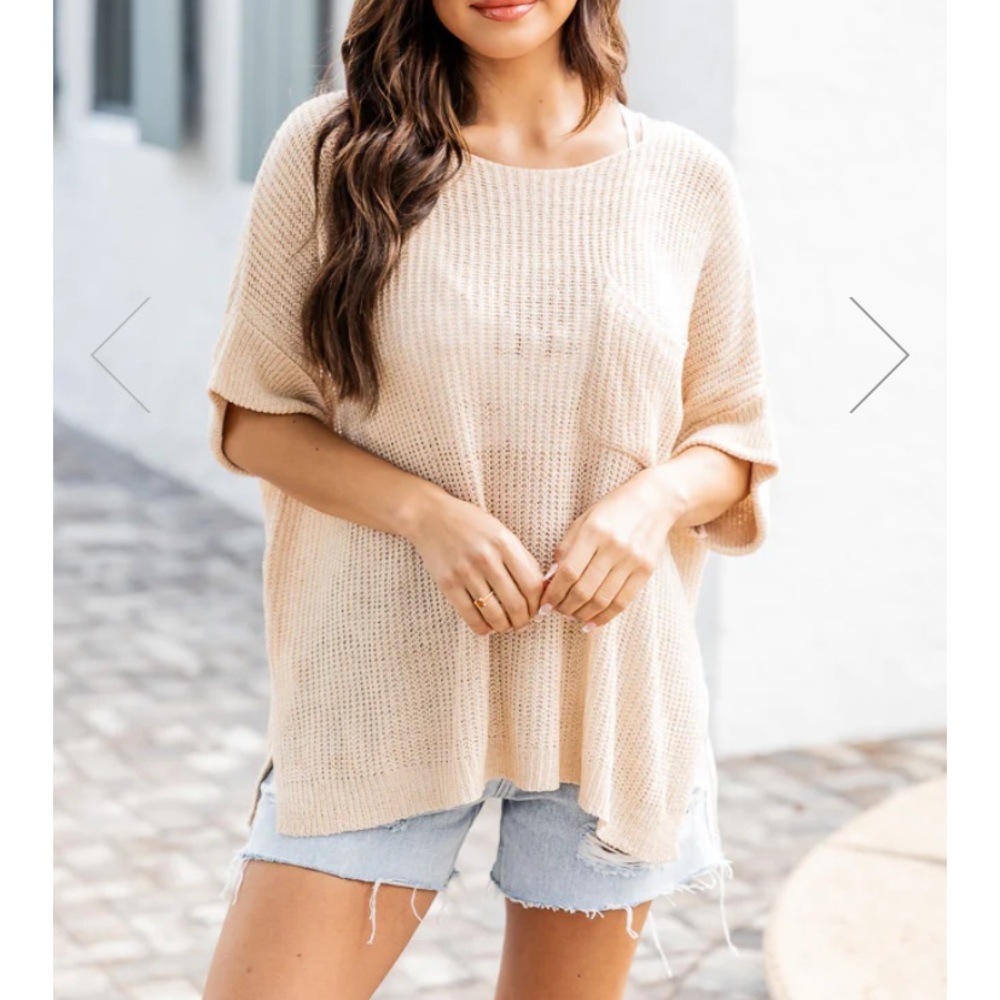 Pink Lily Small Lightweight Beige Sweater